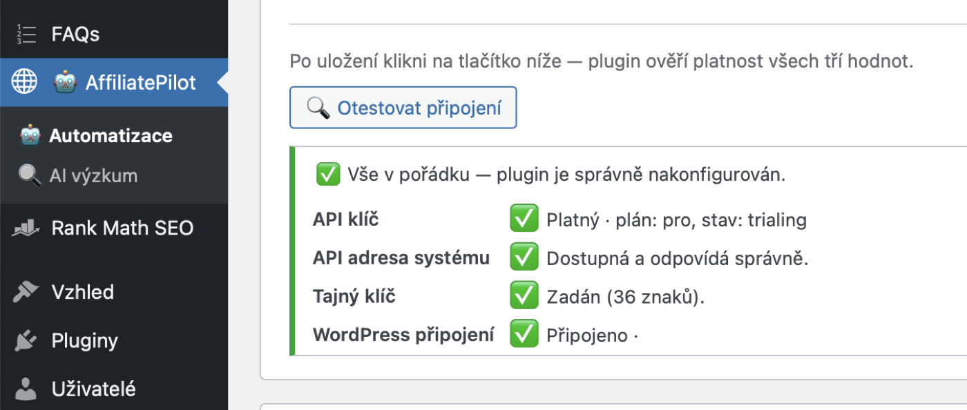 Vše funguje správně